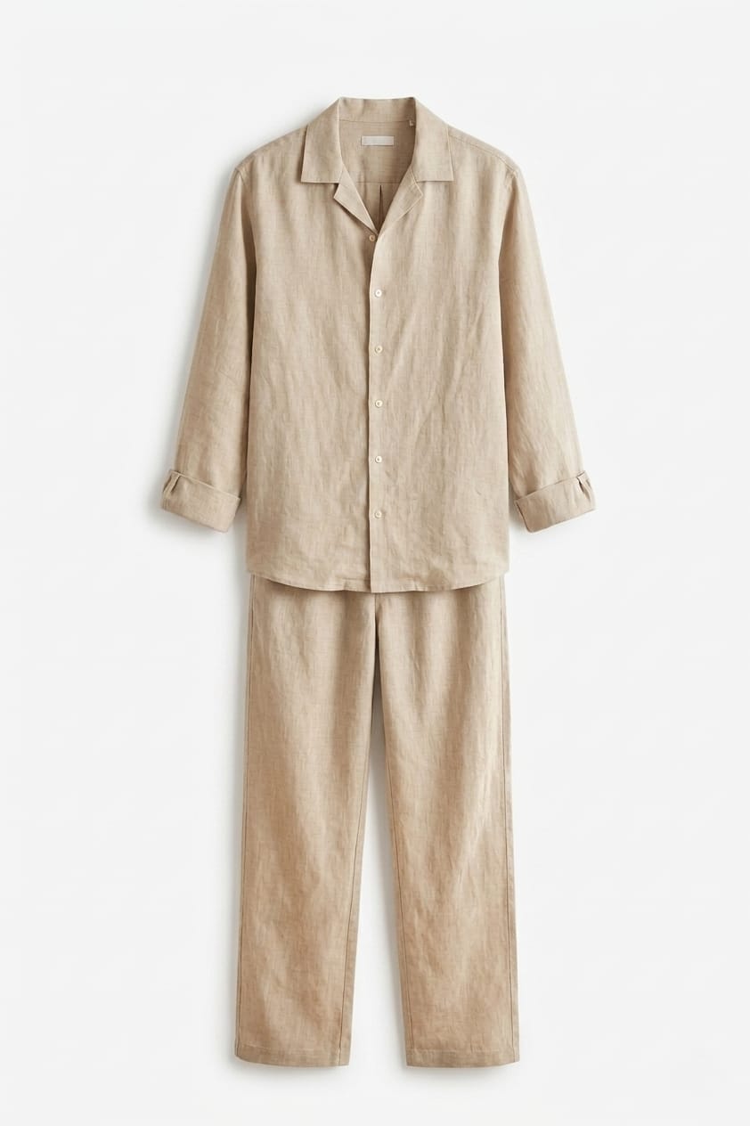 Beige pajama set on a white background