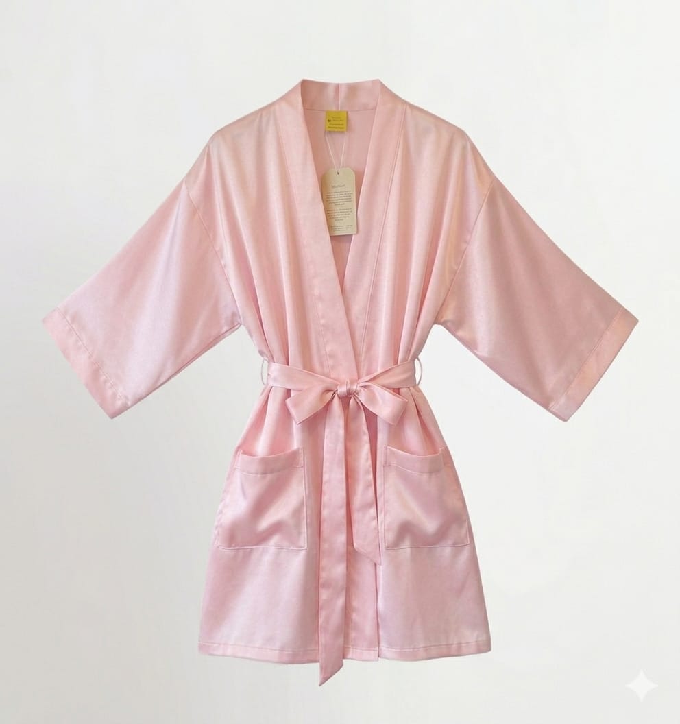 Pink robe with a belt on a white background