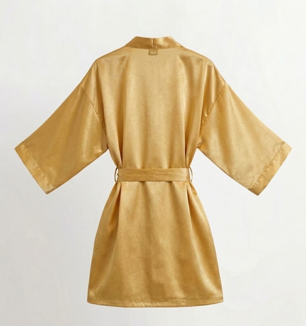 Gold satin robe on a white background