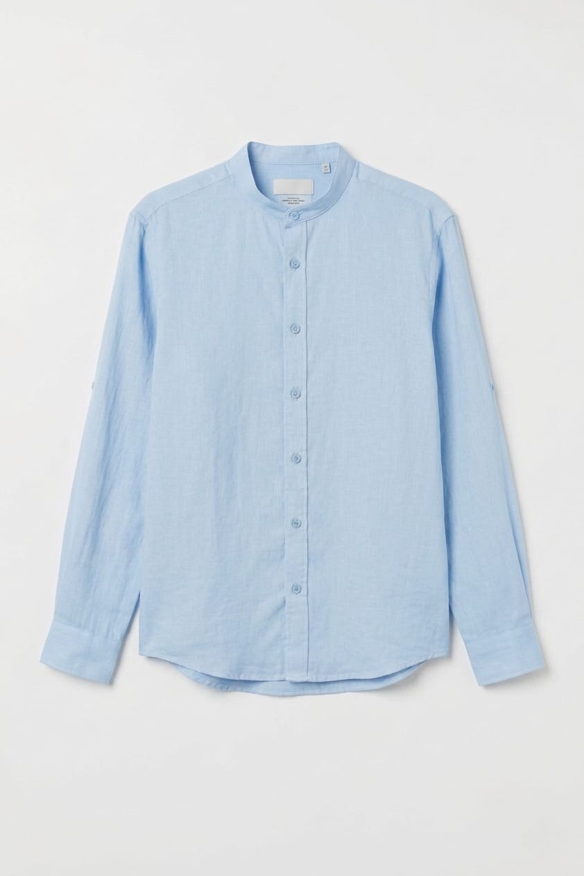 Light blue button-up shirt on a light gray background